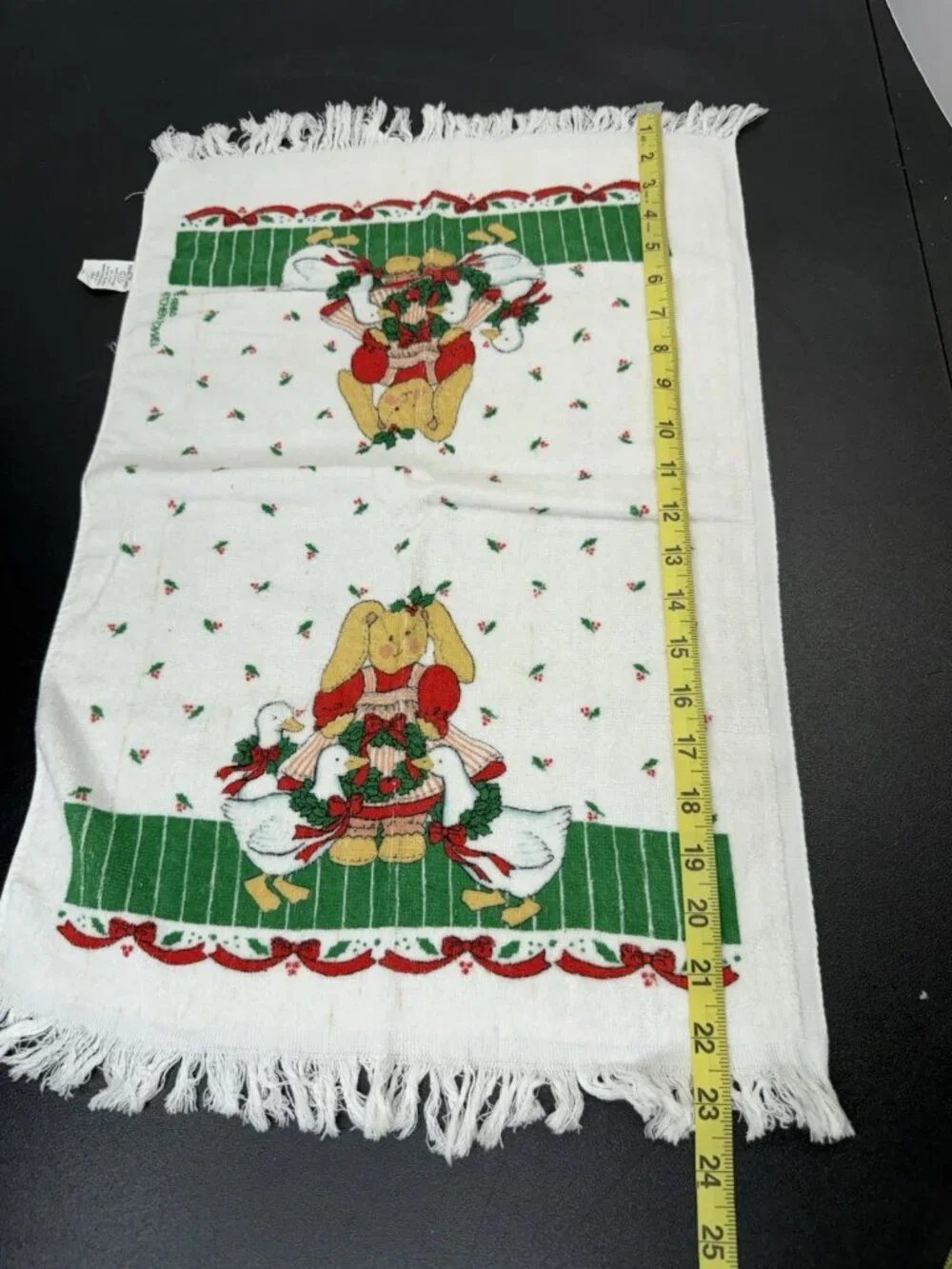 Vintage 90s B&D Royal Terry Kitchen Towel Country Christmas Goose Bunny Rabbit
